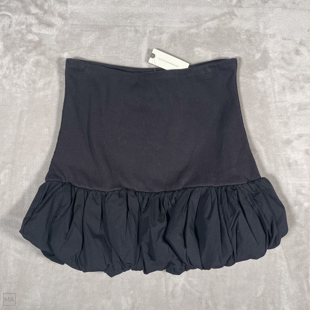 NEW Anthropologie Women's Skirt Mini Drop Waist Knit Bubble Minimalist S Black